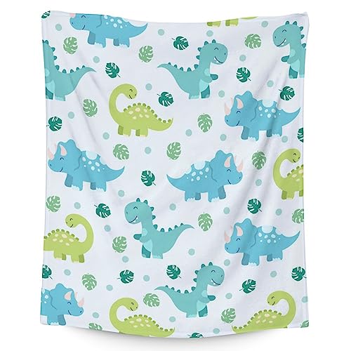 Dinosaur Blanket Gifts - 50"x60" Cute Throw for Girls & Boys - Blue Soft Fuzzy Blankets for Bed, Couch & Living Room