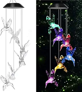 TAIGA Humming Bird Solar Power Wind Chimes for Balcony & Outdoor Home Decoration | Color Changing Hanging LED Lights | Gift Item | Positive Energy Creator in Garden