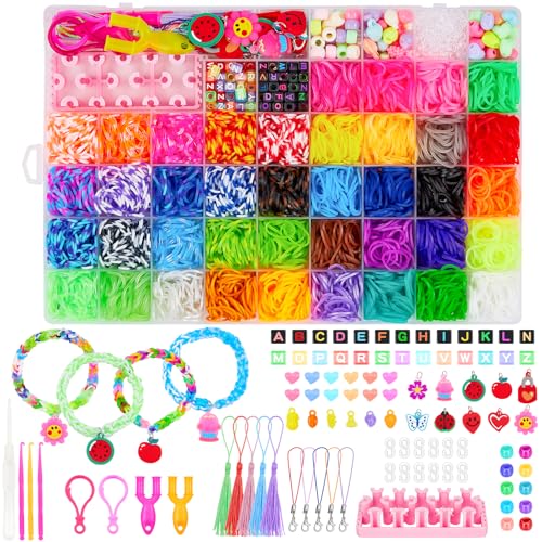 Sofore Bandas de borracha para pulseiras, 5000 bandas de borracha coloridas para pulseiras kit de bandas de tear 54 cores grelhas DIY meninas faixas de borracha conjuntos de pulseira para meninas