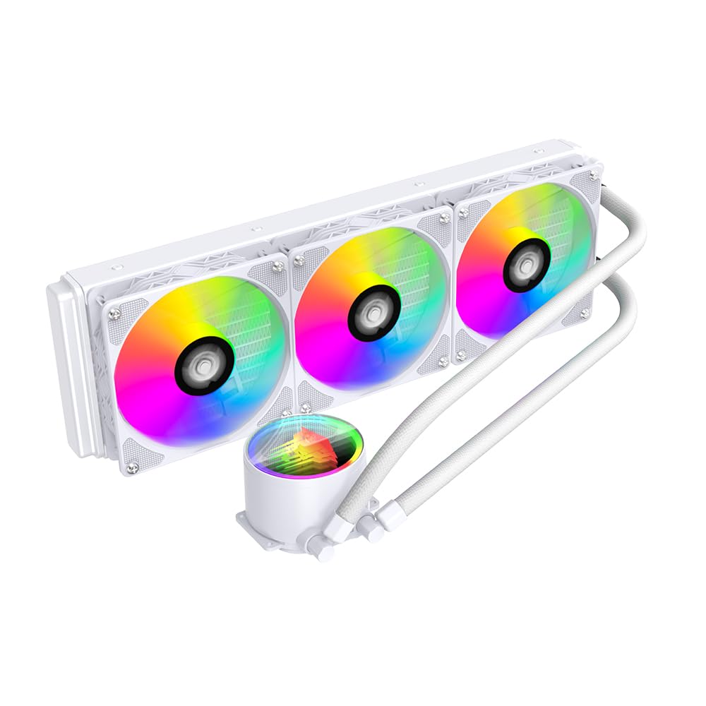 Jungle Leopard TK1 360 AIO ARGB CPU Cooler,Infinite Mirror Water Cooling Design,280W TDP Liquid CPU Cooler for AMD: FM2/FM2+/AM3+/AM4/AM5?Intel LGA115X/1200/1700/1366/2011/2066?360 White?