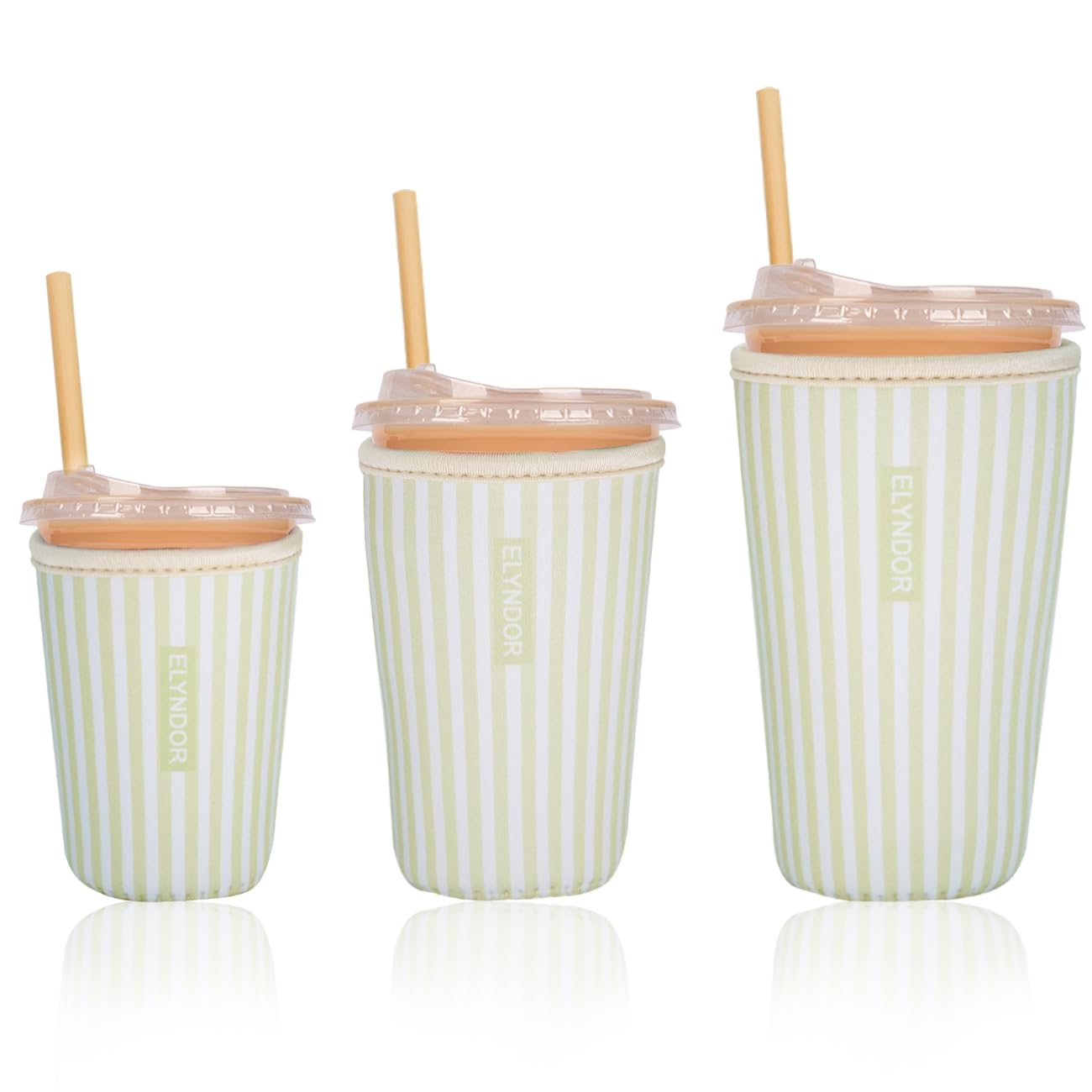 Reusable Insulated Sleeve for Iced Coffee Cup, 3-Pack Coffee Neoprene Drink Sleeve for Cold &amp; Hot Drinks, Beverage Holder for Iced Coffee (Lime Stripes)