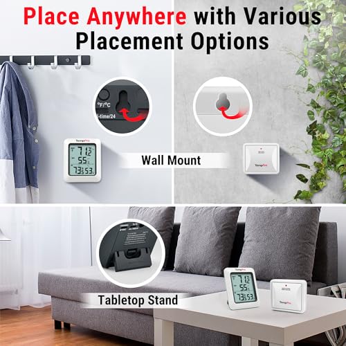 Image of TempPro TP60 Wireless Indoor Outdoor Thermometer Hygrometer with Large LCD Display, No Hub or App Required, 500ft Wireless Range for Home Greenhouse Garage RV (Previously ThermoPro)