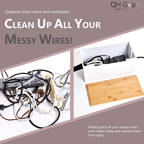 image for QH Goods Bamboo Cable Management Box Organizer Storage Large Wood Cord