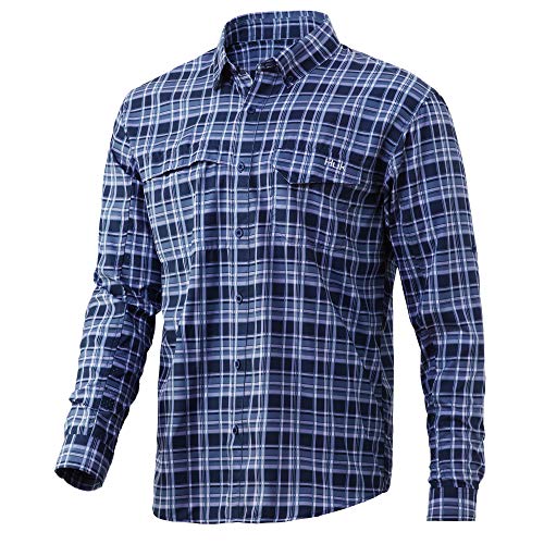 HUK Tide PONT Plaid LS chemise anti-transpiration Sargasso Sea M