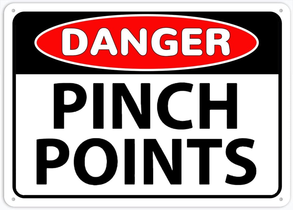 8"x12" Aluminum Tin Sign Plate - Danger Pinch Points - Safety Restriction Alert, Caution Warning Notice