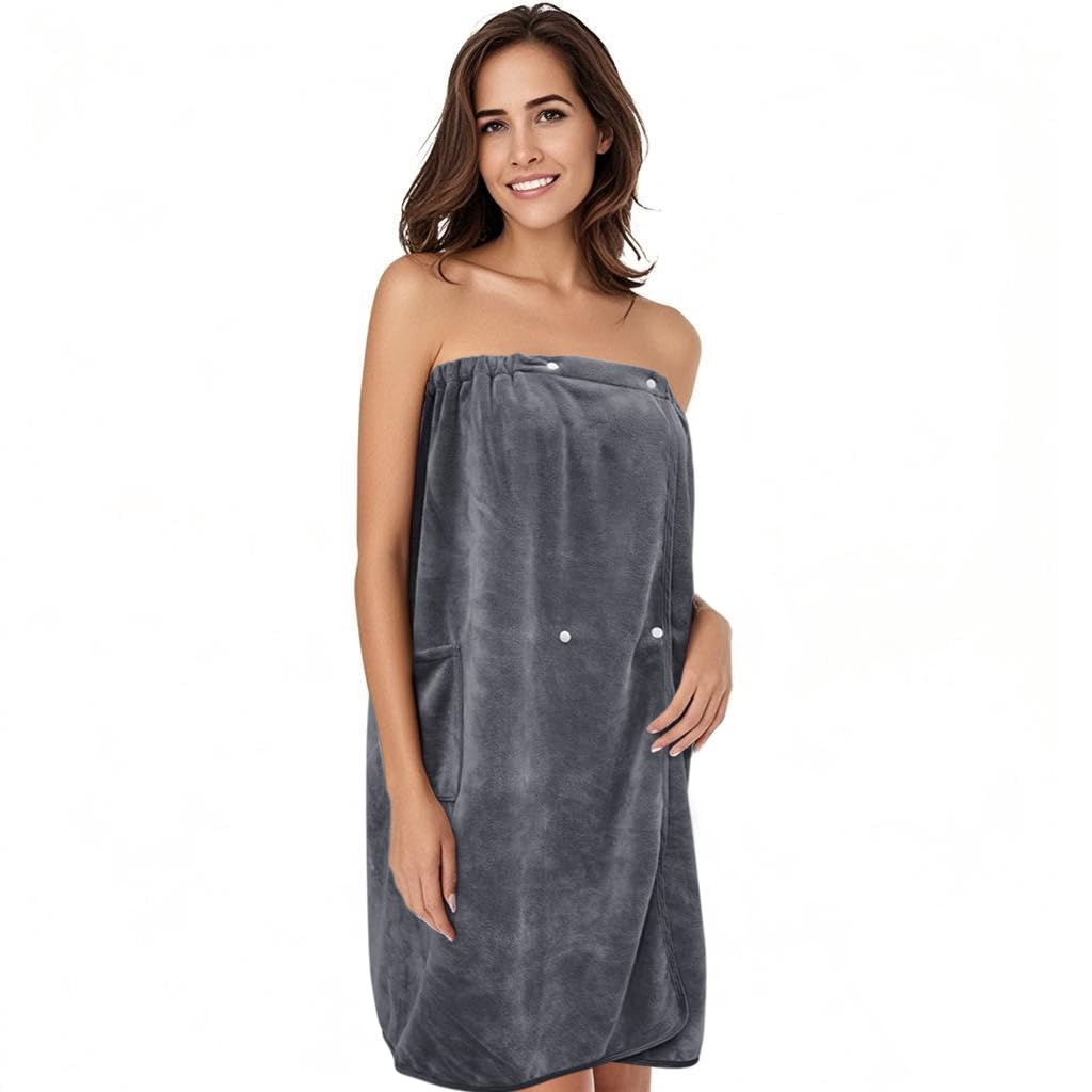 SINLAND Women's Spa Wrap Microfiber Lightweight Knee Length Bath Body Wrap Shower Towels with Adjustable Closure 28 Inch x 54 Inch Grey