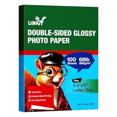 Uinkit Thick Photo Paper Glossy Double Sided 100 Sheets 8.5x11 Heavyweight 68lb 260gsm Inkjet Both Sides Printable 11.8mil A4 Letter size Flyer Bulk Pack 8.5 x 11 Card paper postcard postal A189
