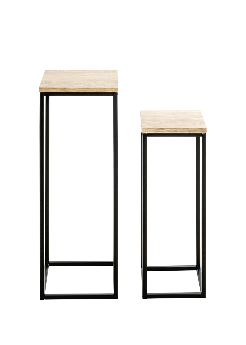 HAKU Lot de 2 Porte Plantes chêne Naturel, Noir, MDF, Métal - Dim.: L 19/23 x H 54/67 x P 19/23 cm, Style: Moderne