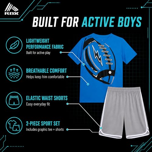 Image of RBX Boys Athletic Shorts Set - 2 Piece Active Performance Graphic Tees and Mesh Gym Shorts for Boys With Elastic Waistband