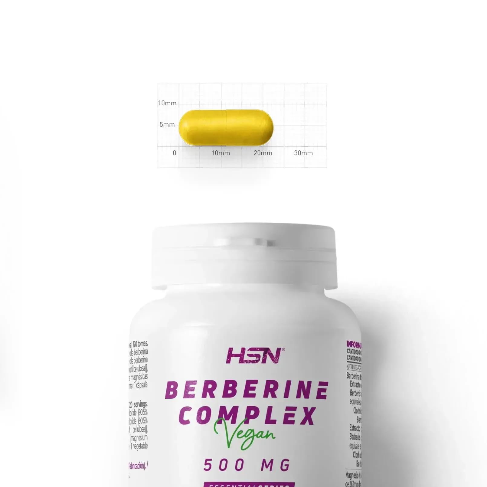 HSN Berberina Complex 500mg | Extracto de Berberis Aristata 97% Berberina HCl | Con Citrato de Magnesio y Cromo | 120 Cápsulas Veganas | Apoyo al Metabolismo y Glucosa Normal