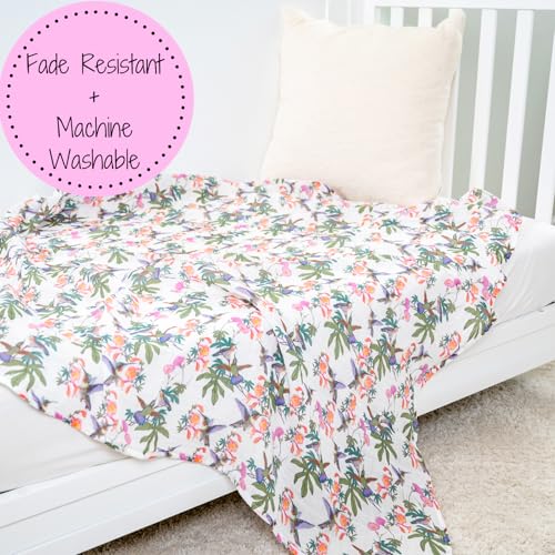 Image of LollyBanks Baby Swaddle Blanket, 100% Cotton Muslin Blankets for Girls, 47 x 47 Inches Soft and Breathable Swaddles for Newborn, Gentle Baby Wrap Swaddle, Registry (Hummingbird Print)