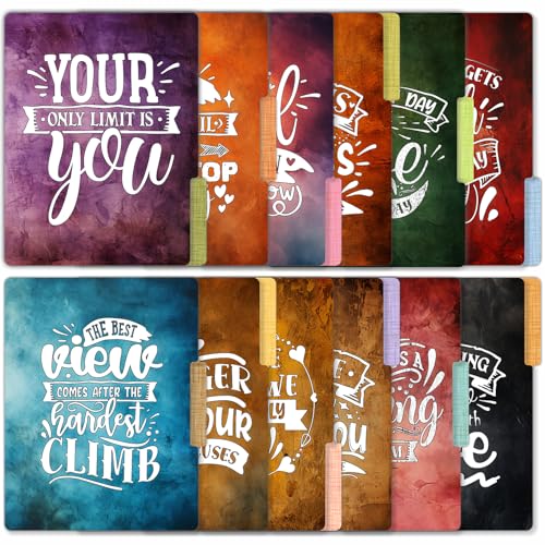 PARTH IMPEX 12 Pack Decorative File Folders, 1/3 Cut Tab with Assorted Positions, Letter Size Paper Holders (9.37” x 11.75”) Matte Finish Laminated for Office School Work - Inspirational Quotes Design