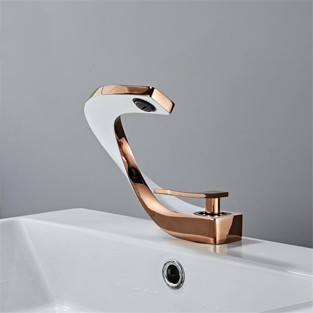 Wasserhahn Bad Waschtischarmatur Messing Einhebel Mischbatterie Waschbecken Armatur, Badarmatur Waschtischbatterie Badezimmer, Roségold