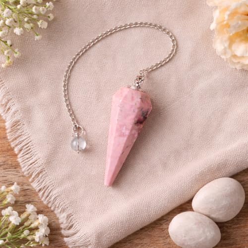 Image of Rhodonite Point Pendulum | Natural Gemstone Dowsing & Divination Tool for Reiki, Chakra Balancing, Meditation, Energy Healing & Spiritual Guidance 1 pc