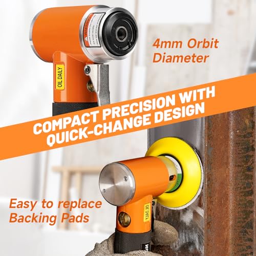 NuoDunco 1/2/3 Inch Mini Random Orbital Air Sander Kit Industrial Grade Pneumatic Sander for Auto Body Work with 60 Pcs 1"2"3" Hook & Loop Sanding Discs for Metal & Woodworking thumbnail 5