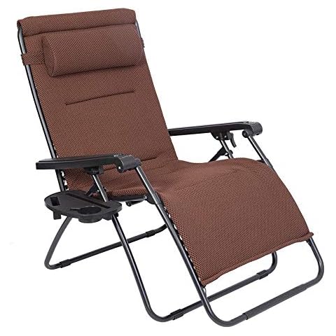 LUCKYBERRY Oversize XL Padded Zero Gravity Mesh Lounge Chair Dark Brown Mesh Wider Armrest Adjustable Recliner with Cup Holder, Support 350 LBS Cover