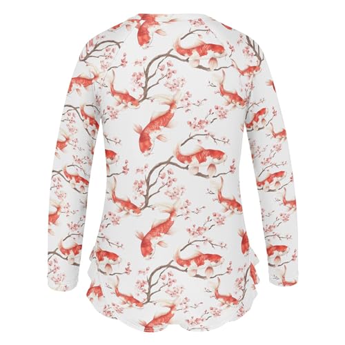 Koi Fish Pink Cherry Blossom Girls Long Sleeve Rashguard Swimsuit UV Protection One-Piece Swimwear B04050733