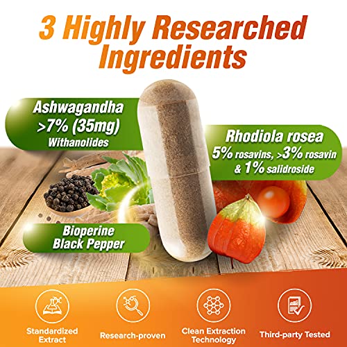 Labo Nutrition Adaptwell Ashwagandha Root Extract >7% Withanolides (35Mg), Rhodiola Rosea Extract >5% Rosavins & Bioperine, For Relax, Adrenal, Immune & Thyroid Support, 90 Counts #TOP3