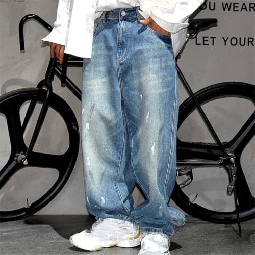 Men’S Hip Hop Baggy Graffiti Cargo Pants Button Fly Midweight Distressed Skateboard Fashion Full Length Jeans4