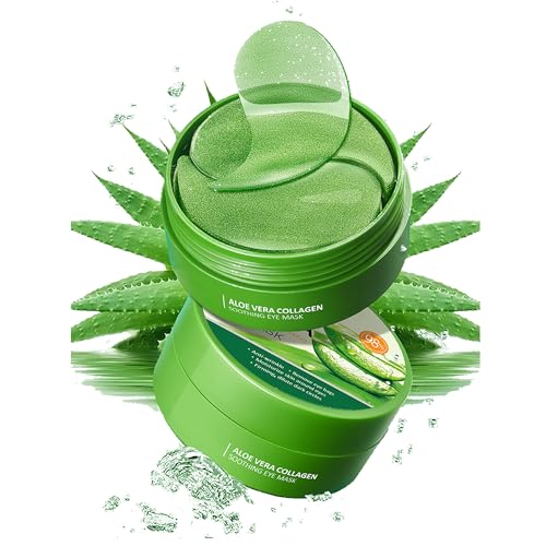 AKARY Aloe Vera Under Eye Patches for Dark Circles Puffy Eyes & Wrinkles 98% Aloe Essence & Collagen Infused Eye Masks Smoothing Hydrating Firming Care Fine Lines Eye Bags Reduction (60 Pcs)