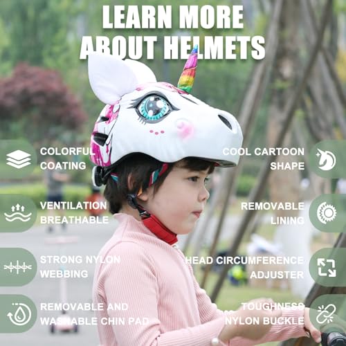 Unicorn Toddler and Kids Bike Helmet Adjustable and Multi-Sport for Child Boys and Girls.for Bicycle Skateboard Skating Scooter Helmet with Rear Light — view 3
