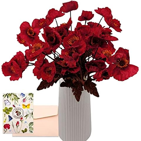 SNAILGARDEN 8 Pcs Artificial Poppy Anemones,22" /56cm Long Stem Fake Silk Poppies Flower Faux Corn Poppy Flowers for Home Garden Wedding Decor Table Centerpieces(Red) Cover