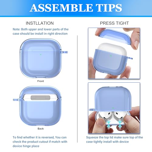 Image of for AirPods 4th Generation Case Cover 2024, Military-Grade Shockproof, Soft TPU Highly Transparent Anti-Yellowing for AirPods 4 Case with Cleaning Kit & Cute Round Buckle, Clear Blue