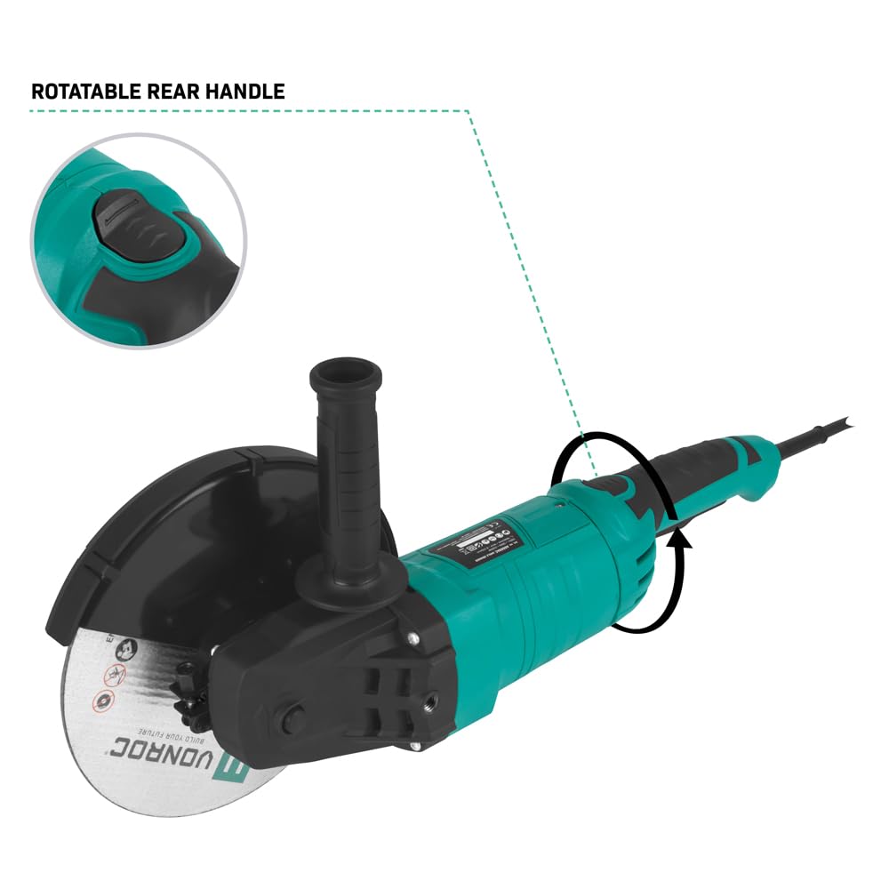 VONROC Smerigliatrice Angolare 2350W – Ø230mm | 5800 giri/min | Soft Start | Impugnatura Girevole | Cavo in Gomma 3m | Protezione Inclusa | Per Metallo, Cemento, Mattoni, Piastrelle
