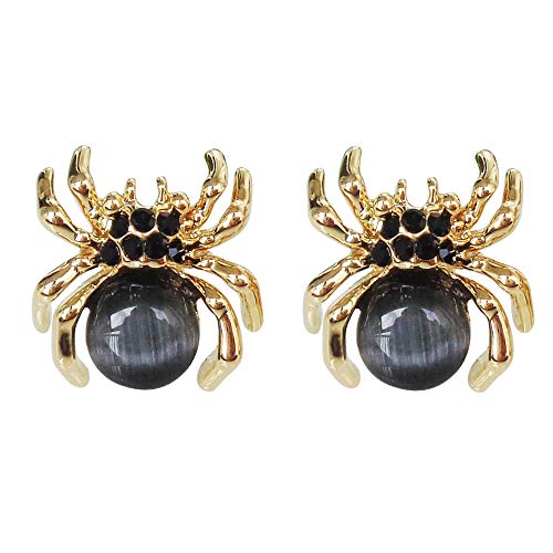 Image of Navachi 18k Gold Plated Black Opal Crystal Spider Az1294 Ear Stud Earrings