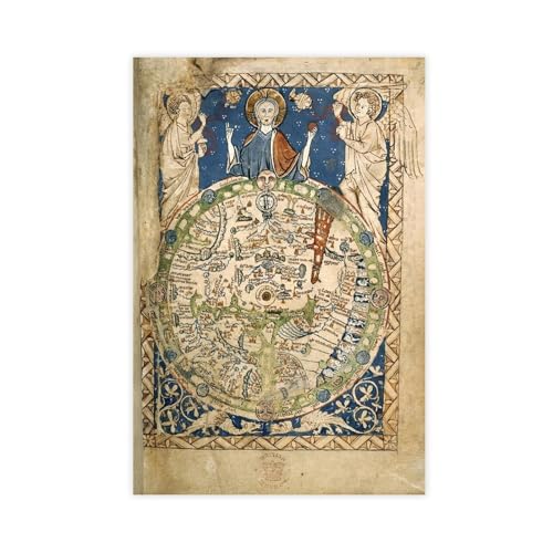 Carte du monde 1265 historique sur toile poster antique deco salon