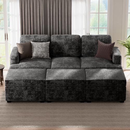Sofas for Living Room - Sleeper Sofa Comfy Sleeper Couch Chenille with Extra Deep Seats - Sectional Couch Convertible Sofa with Chaise Upholstered for Bedroom Apartment Office Game Room 6 Se