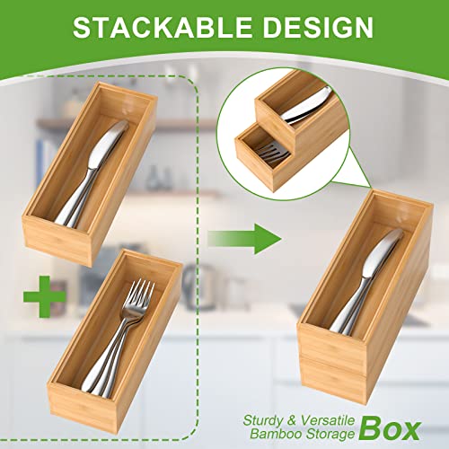 Lixple Bamboo Drawer Organizer - Set Of 2, Stackable Storage Box, Silverware Tray For Drawer, Small Gadgets Holder 9” X 3” X 2” #TOP4