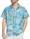 SSLR Hawaiian Shirt for Men Flamingo Short Sleeve Casual Button Down Shirts Summer Beach Shirt (Large, Blue)
