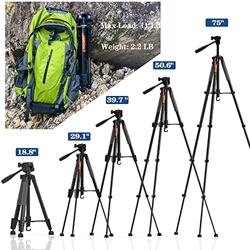 Kingjoy 75" Camera Tripod For Canon Nikon Cell Phone Tall Tripod With Wireless Remote Travel Bag Phone Tablet Holder Compatible With Dslr Cameras, Cell Phones, Projector, Binocular, Spotting Scopes #TOP5
