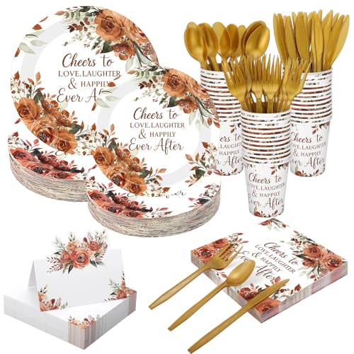 Shellwei 410 Pcs Terracotta Floral Wedding Decorations Fall Paper Plates