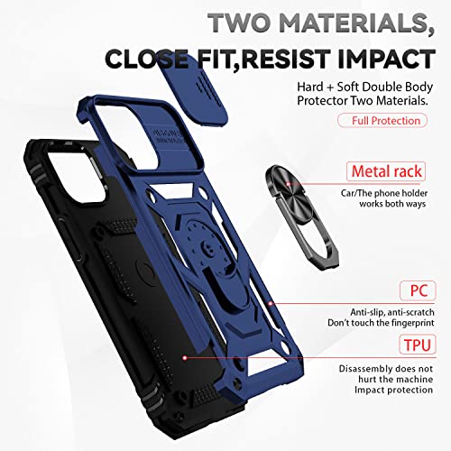 for iPhone 13 Pro Max Case with Camera Lens Cover HD Screen Protector, Military Grade Drop Protection Magnetic Ring Holder Kickstand Protective Phone Case for Apple iPhone 13 Pro Max 6.7 inch (Navy) by M MAIKEZI - Image 8