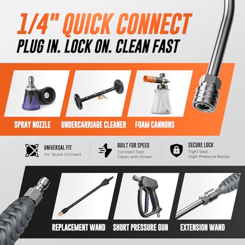 Image of Pressure Washer Extension Wand, Pressure Washer Wand 1 /4 Quick Connect | 304 stainless steel, 21 in, 20 degree angled end, anti-slip ribbed grip, 1 /4 quick connect, 5000 PSI, 12 GPM