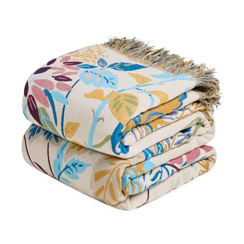 Image of MSGKV Boho Throw Blanket 50 inchx60 inch 100% Cotton Throw for Couch Sofa Bed