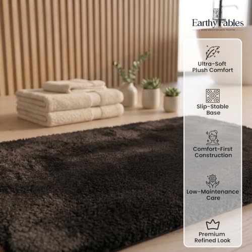 Image of Earthy Fables Plush Microfiber Bath Mat, Quick Dry, Anti-Skid, Water Absorbent, Non-Slip, Machine Washable Floor Rug, Shower Mat, Door Mat for Bathroom, Bedroom, 60 x 40 cm - Mink Brown