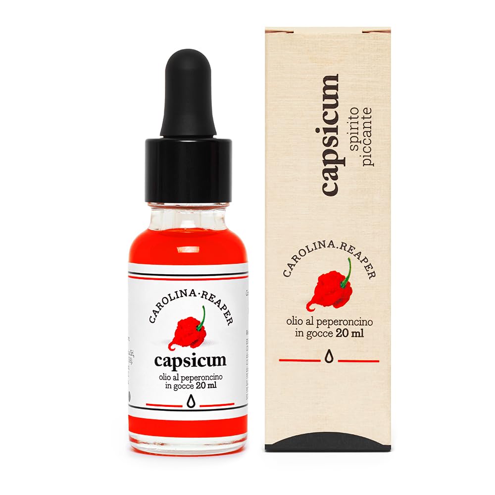 Olio Piccante Peperoncino Capsicum | Olio Al Peperoncino Piccante 20 Ml | Olio Al Peperoncino 100% Made In Italy | Olio Peperoncino Piccante A Gocce | Olio Peperoncino (Carolina Reaper)
