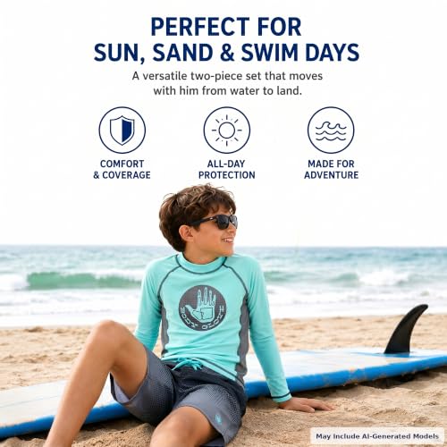 Image of Body Glove Boys Swim Set - 2 Piece Boys Swim Trunks with Rash Guard UV Protection Swimsuit Kids Bathing Suits (Sizes 4-12)