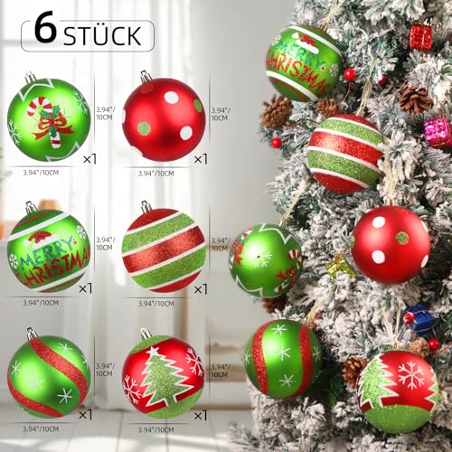 Lanpn 6 STK Große Weihnachtskugeln für Draußen, Grosse 10cm Weihnachtsbaum Kugeln Aussen, Rot Grün Elf Christbaumkugeln Outdoor… – Ansicht 3