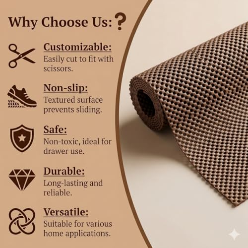 Image of Dribble Eva Shelf Liner Mat Mesh Pattern 45x125cm Roll, Non Slip Drawer & Cabinet Liner for Kitchen, Oilproof Washable Fridge Mat | Anti Skid Cupboard Wardrobe Multipurpose Mat (Brown)