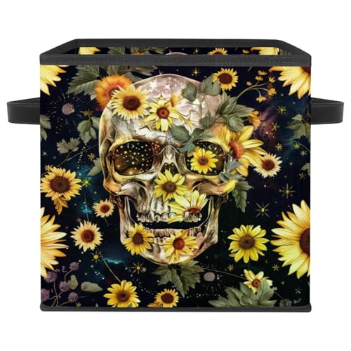 Boîte de rangement tête de mort tournesol | Cube pliable 28cm - 2