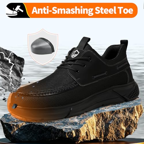 Image of Steel Toe Shoes for Men Lightweight Safety Work Shoes with Kevlar Puncture Resistant Midsole Comfortable Low Top Work Shoes for Warehouse Factory Light Construction