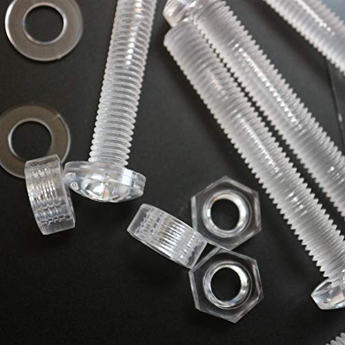 20 x Transparent Clear Plastic Acrylic M8 x 60mm Nuts & Bolts -Acrylic Plastic Screws, (15/64 x 2-23/64 in)