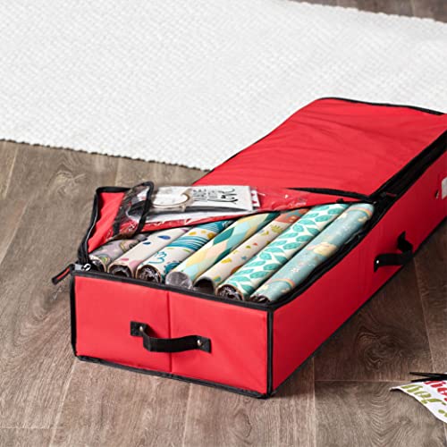 Zober Premium Wrap Organizer, Interior Pockets, Fits 18-24 Standers Rolls, Underbed Storage, Wrapping Paper Storage Box And Holiday Accessories, 40” Long - Tear-Proof Fabric #TOP2