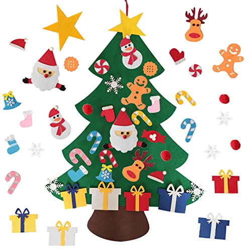 XIAOMAOMAO Sapin de Noël en feutre pour enfants - 102 cm - DIY - Sapin de Noël en feutre avec 25 ornements amovibles - Décoration murale pour le Nouvel An - Décoration murale de la maison ou de Noël