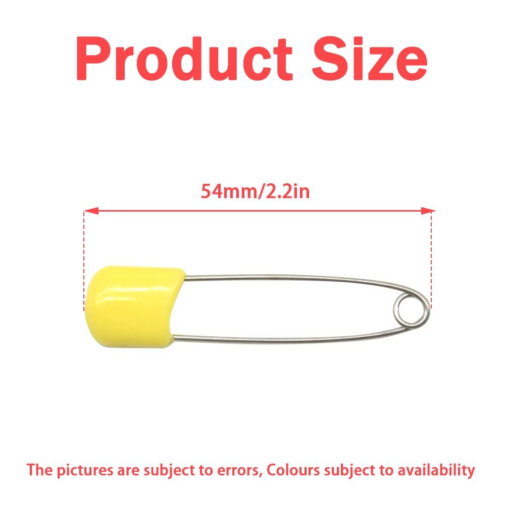 50 pines de seguridad para pañales, de acero inoxidable, cabeza de plástico, con cierres de bloqueo, 54 mm (amarillo)