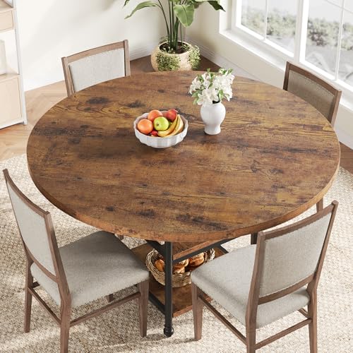 IDEALHOUSE-47-Inch-Round-Dining-Table-for-4-Kitchen-Dining-Room-Table-with-Storage-Shelves-and-Elegant-Roman-Metal-Legs-Circle-Kitchen-Table-for-Dining-Kitchen-Living IDEALHOUSE 47 Inch Round Dining Table for 4 Kitchen Dining Room Table with Storage Shelves and Elegant Roman Metal Legs Circle Kitchen Table for Dining Kitchen Living